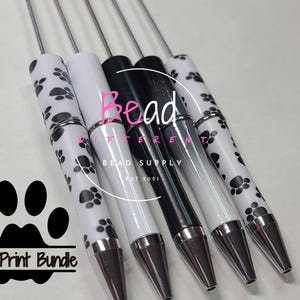 Paw Print Pen Bundle Pack, Printed Beaded Pen Blanks, Crafting Pens, Pens in Bulk, Black Ink Pens, Beadable Pens for Crafts, 5 Pack