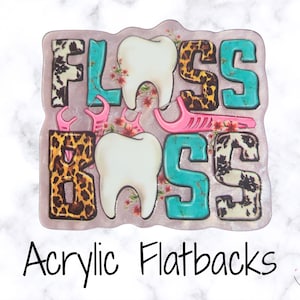Floss Boss badge haspel topper, tandheelkundige badge haspel, acryl plaksteen, mondhygiënist cadeau, tandartsassistente decor, koe print