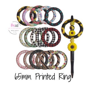 65mm Printed Silicone Ring, Round Silicone Loop with 2 Holes, Silicone Beads with Design, Cup Charm Accessories, Car Charm, Hanging Ornament
