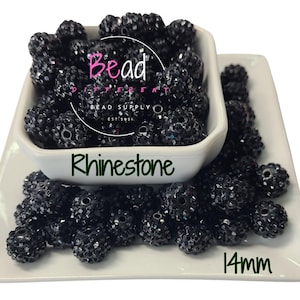 14 mm schwarze Strassperlen, Spacer Perlen, Bubblegum Perlen, Resin Perlen, Bastelperlen, Chunky Beads, Acrylperlen, Perlen für Stifte