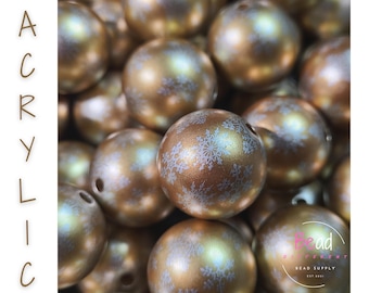 20mm Bubblegum Beads, Gold Snowflake Beads, Chunky Bead, Acrylic Beads, Christmas Beads, DIY Craft Beads for Pens, Lanyard Bead, Bead Supply