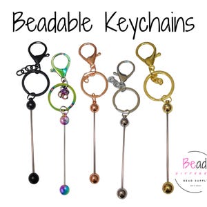 Beadable Keychain, Keychains in Bulk, Bar Keychain, Multi-Color Blank Keychain, Beaded Keychains, Silver Keychain, DIY Chains