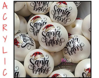 Cuentas de chicle de 20 mm, cuentas de Papá Noel para bebés, cuentas acrílicas gruesas, cuentas bonitas, cuentas navideñas, cuentas para bolígrafos, cuentas para manualidades, cuentas para cordones