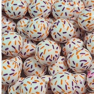 20mm Bubblegum Beads, Purple & Orange Beads, Sprinkle Beads, Chunky Beads, Acrylic Beads, Halloween Beads, Beads for Pens, DIY Loose Beads