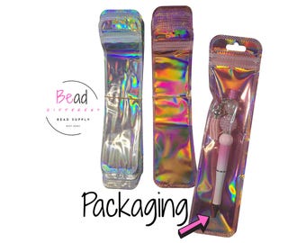 Beadable Pen Packaging Bags for Small Business, Holographic Bag for Bead Pens, Smell Proof Bags for Packaging, Display Bags, Resealable Bag