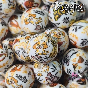 Dog Silicone Beads 15mm Printed Beads Puppy Beads Animal Beads Woodland Beads Bulk Beads DIY Pens Keychains Lanyards Craft Supplies