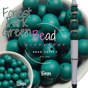 Silicone Round Beads, Solid Forest Dark Green Beads, 15mm Beads in Bulk, 12mm Spacer Beads, Shades of Green Beads, DIY Crafting Beads