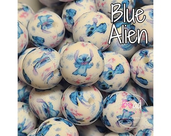 Perline aliene blu, perline blu, perline rotonde da 15 mm, perline stampate, perline sfuse, perline artigianali fai da te per penne, perlina per cordino, perline sciolte, perlina piccola