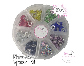 Large Hole Rhinestone Spacer, Rondelle Spacers, 12mm Spacer Bead, Sparkly Crystal Round Beads, Spacers for Pens, Bead Bundle Kit, Bulk Beads