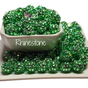 14mm Green Rhinestone Beads, Spacer Beads, Chunky Bubblegum Beads, Resin Beads, Crafting Beads, Chunky Acrylic Beads, Beads for Pens