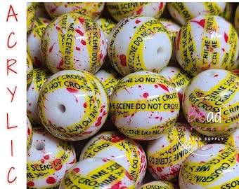 Cuentas de chicle de 20 mm, cuentas de escenas de crímenes reales, cuentas gruesas con salpicaduras de sangre, cuentas acrílicas, cuentas de no cruzar, cuentas para bolígrafo, cuentas para manualidades DIY