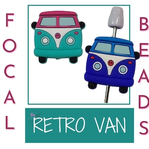 Retro Van Bead, Peace Bead, 70s Bus Bead, Silicone Focal Bead, DIY Craft Beads for Pens and Keychains, Cup Charm Accessory, Small Loose Bead