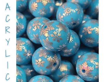 20mm Bubblegum Beads, Blue Snowflake Beads, Chunky Bead, Acrylic Beads, Christmas Beads, DIY Craft Beads for Pens, Lanyard Bead, Bead Supply