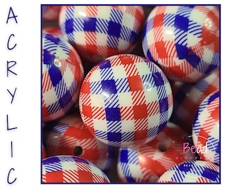 20 mm tuggummipärlor, rutiga pärlor, amerikansk pärla, grov pärla, akrylpärlor, patriotiska pärlor, rödvita blå pärlor, gör-det-själv-pärlor för penna