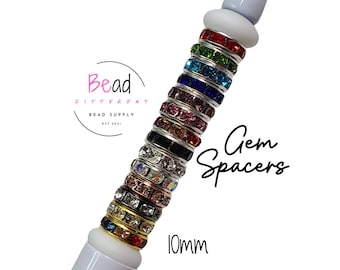 Separadores de gemas de 10 mm, separadores rondel, cuentas separadoras de diamantes de imitación, cuentas redondas de cristal brillantes, separadores para bolígrafos, paquete de 10, cuentas multicolores, sueltas