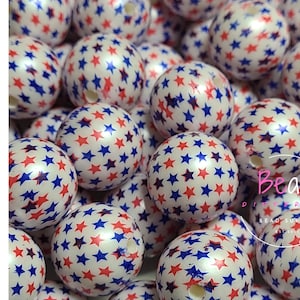 20mm Bubblegum Beads, Star Beads, Chunky Beads, Acrylic Beads, Patriotic Beads, Red White Blue Beads, Beads for Pens, Crafting Bead