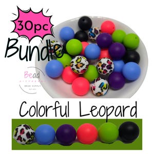 Mixed Bundle Perlen, bunte Leopard Fokalperlen, solide runde Silikonperlen, Edelstein-Spacer, 15 mm Bastelperlen für Perlenstifte, 30er-Pack