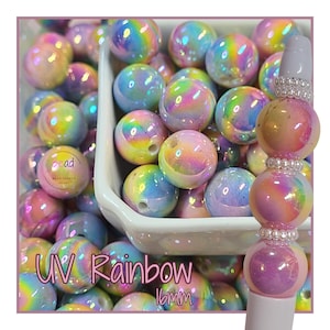16mm Bead, UV Pastel Bead, Rainbow Bead, Mixed Bubblegum Bead, Chunky Bead, DIY Craft Beads for Pens, Acrylic Beads, Ombre Beads, Shiny Bead