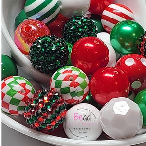 20mm Bubblegum Beads, Christmas Mix Beads, Chunky Beads, Acrylic Beads, Christmas Beads, Beads for Pens, DIY Crafting Beads, Lanyard Beads