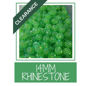 14mm Light Green Rhinestone Beads, Spacer Beads, Chunky Bubblegum Beads, Resin Beads, Clearance Beads, Chunky Acrylic Beads, Beads for Pens