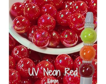 16mm Beads, UV Neon Beads, AB Bubblegum Beads, Red Beads, Chunky Beads, DIY Craft Beads for Pens, Acrylic Beads, Ombre Beads, Shiny Beads