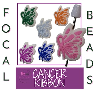 Cancer Awareness Beads, Cancer Ribbon Bead, Silicone Focal Beads, DIY Craft Beads For Pens, Butterfly Bead, Memorial Beads, Fundraiser Ideas