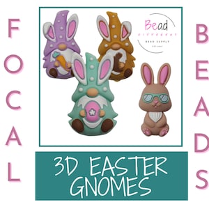 Perles de Pâques 3D, Focales en silicone, Perles de lapin guimauve, Perles de nain de Pâques, Perles pastel, Perles pour stylos, Cadeau de Pâques, Perles en vrac