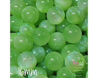 16mm Acrylic Beads, Shimmer Beads, Light Green Bead, Chunky Bead, Glittery Sparkle Beads, DIY Craft Beads for Pens, Galaxy Bead, Bead Supply