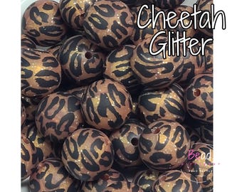Glitter Beads, Cheetah Beads, 15mm Beads, Printed Beads, Bulk Beads, DIY Bead, Beads for Pens, Lanyard Beads, Keychain Beads, Loose Bead