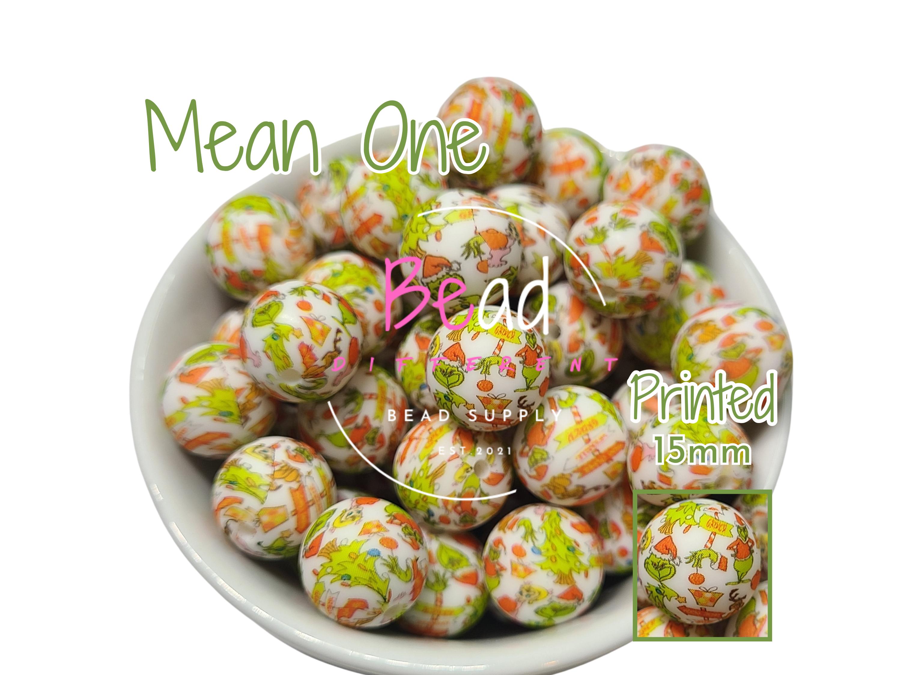 Printed Silicone Round Beads, Mean One Beads, Christmas Bead, 15mm Bulk Beads, DIY Craft Supplies, DIY Jewelry Making, Beads for Pens