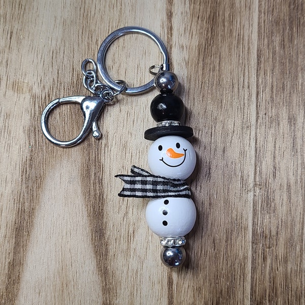 Snowman Wood Beaded Keychain Gift