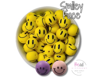15mm Happy Emoji Round Silicone Bead | Yellow Happy Smiley Emoji