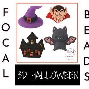 3D Beads, Bat Beads, Silicone Focal Beads, Vampire Beads, Halloween Beads, Spooky Beads, Hat Beads, DIY Craft Beads for Pens, Cup Charm Bead