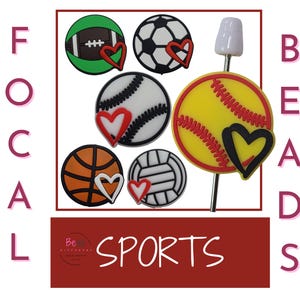 Sports Bead, Silicone Focal Bead, Baseball Beads, Basketball Beads, Soccer Beads, Volleyball Beads, Football Beads, DIY Craft Beads for Pens