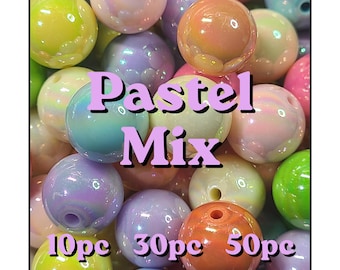 Pastel Acrylic Beads 16mm, Soft Color Bead Mix, Chunky Bubblegum Beads, Aesthetic Spacer Beads, DIY Pen Making Supplies, Bulk Beads