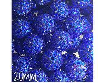 20mm Beads, Blue Rhinestone Beads, Spacer Beads, Bubblegum Beads, Resin Beads, Beading Supply, Chunky Beads, Acrylic Beads, Cup Charm Bead