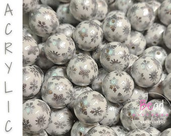20mm Bubblegum Beads, Silver Snowflake Beads, Chunky Beads, Acrylic Beads, Christmas Beads, Beads for Pens, DIY Crafting Beads, Lanyard Bead