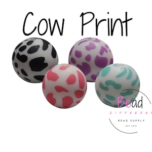 牛柄ビーズ、15mm丸型ビーズ、プリントビーズ、バルクビーズ、紫色の牛、ペン用ビーズ、ストラップビーズ、キーホルダービーズ、ルースビーズ