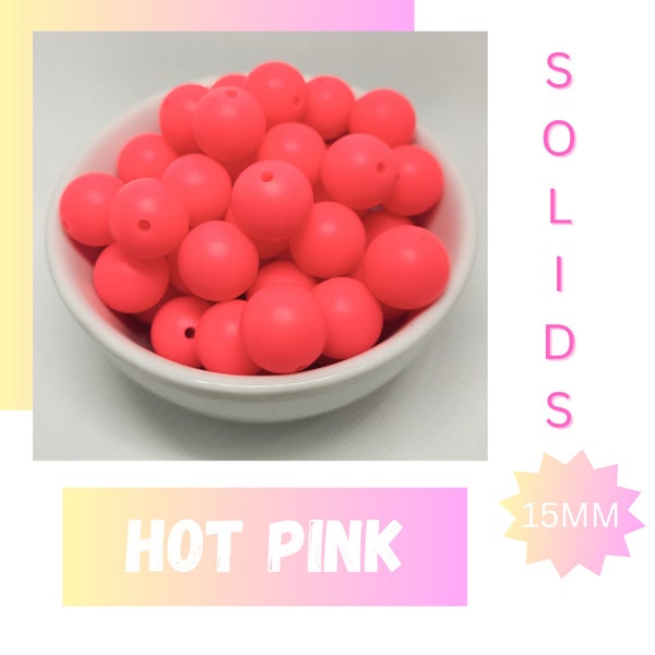 Solid Shocking Pink Round 15mm Silicone Beads for Beaded Pen Bulk Craft Supplies (10pk)