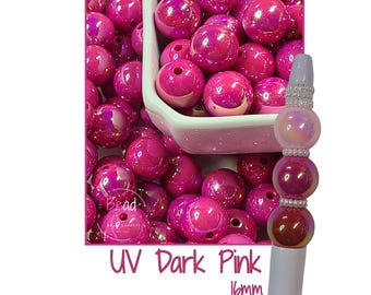 16mmビーズ、UVビーズ、ABバブルガムビーズ、ダークピンクビーズ