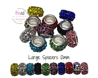 Large Hole Rhinestone Spacer, Rondelle Spacers, 12mm Spacer Bead, Sparkly Crystal Round Beads, Spacers for Pens, 10 Pack, Multi-Colored Bead