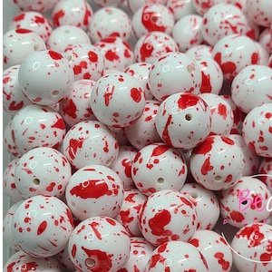 20mm Bubblegum Bead, Blood Splatter Beads, Red Chunky Beads, Acrylic Beads, Halloween Bead, Beads for Pen, DIY Loose Beads, Lanyard Bead