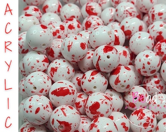 20mm Bubblegum Bead, Blood Splatter Beads, Red Chunky Beads, Acrylic Beads, Halloween Bead, Beads for Pen, DIY Loose Beads, Lanyard Bead