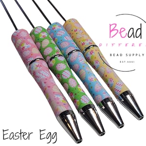 Easter Egg Pen, Bundle Pack of Pens, Printed Beaded Pen Blanks, Craft Pens, Pens in Bulk, Black Ink Pens, Beadable Pens for Crafts, 4 Pack