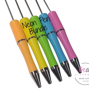 Neon Pen, Packs of Pens, Bright Pens, Bulk Craft Pens, Beaded Pen Blanks, Bead Pens, Pens in Bulk, Black Ink Pens, Bundle of Pens, 5 Pack