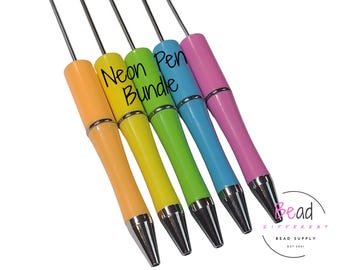 Neon Pen, Packs of Pens, Bright Pens, Bulk Craft Pens, Beaded Pen Blanks, Bead Pens, Pens in Bulk, Black Ink Pens, Bundle of Pens, 5 Pack