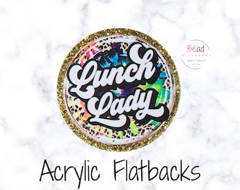 Acrylic Flatback, Lunch Lady Charm, School DIY Badge Reel Attachment, Craft Embellishments, Cabochons, Acrylic Charm, DIY Keychain Supplies