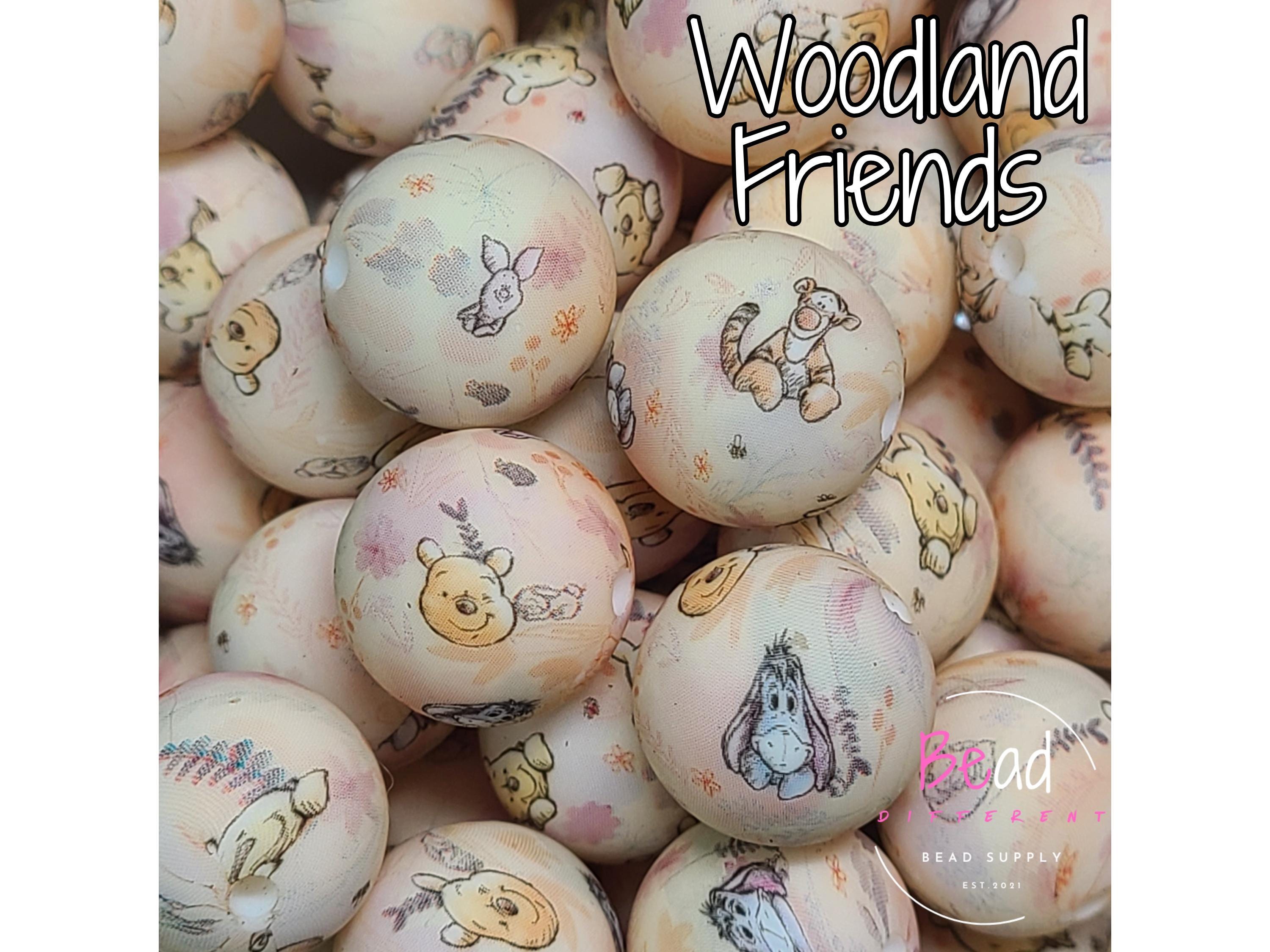 Woodland Friends Beads, Beige Beads, 15mm Round Beads, Printed Beads, Bulk Beads, DIY Craft Beads for Pens, Lanyard Bead, Loose Beads