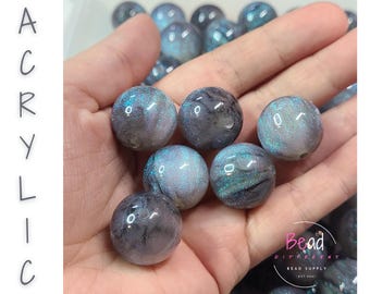 20mm Acrylic Beads, Bubblegum Beads, Grey Beads, Shimmer Beads, Chunky Beads, Glittery Beads, DIY Craft Beads for Pens, Galaxy Beads