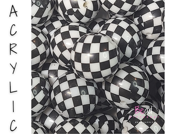 20mm Bubblegum Bead, Black and White Stripe Beads, Checkered Beads, Chunky Beads, Acrylic Beads, DIY Craft Beads for Pens, Bead Supplies